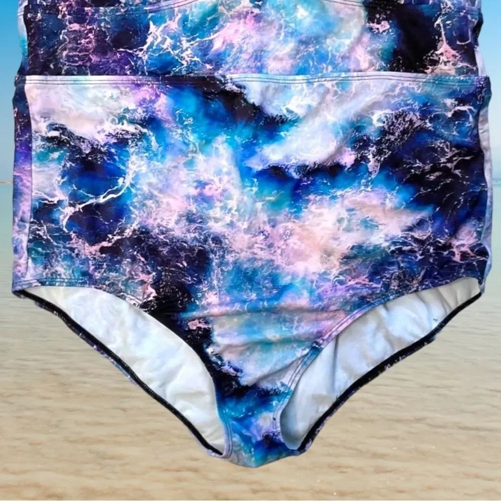 Torrid Blue Ocean Waves Active Wireless Scoop Back One Piece Swimsuit NEW - Picture 8 of 14